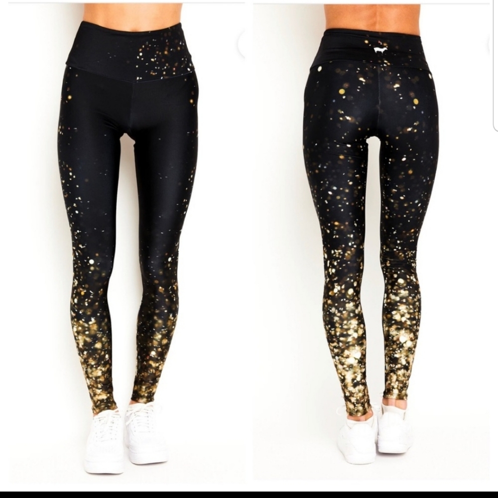 Goldsheep Sz S Falling Lights Leggings Black Gold Ombre